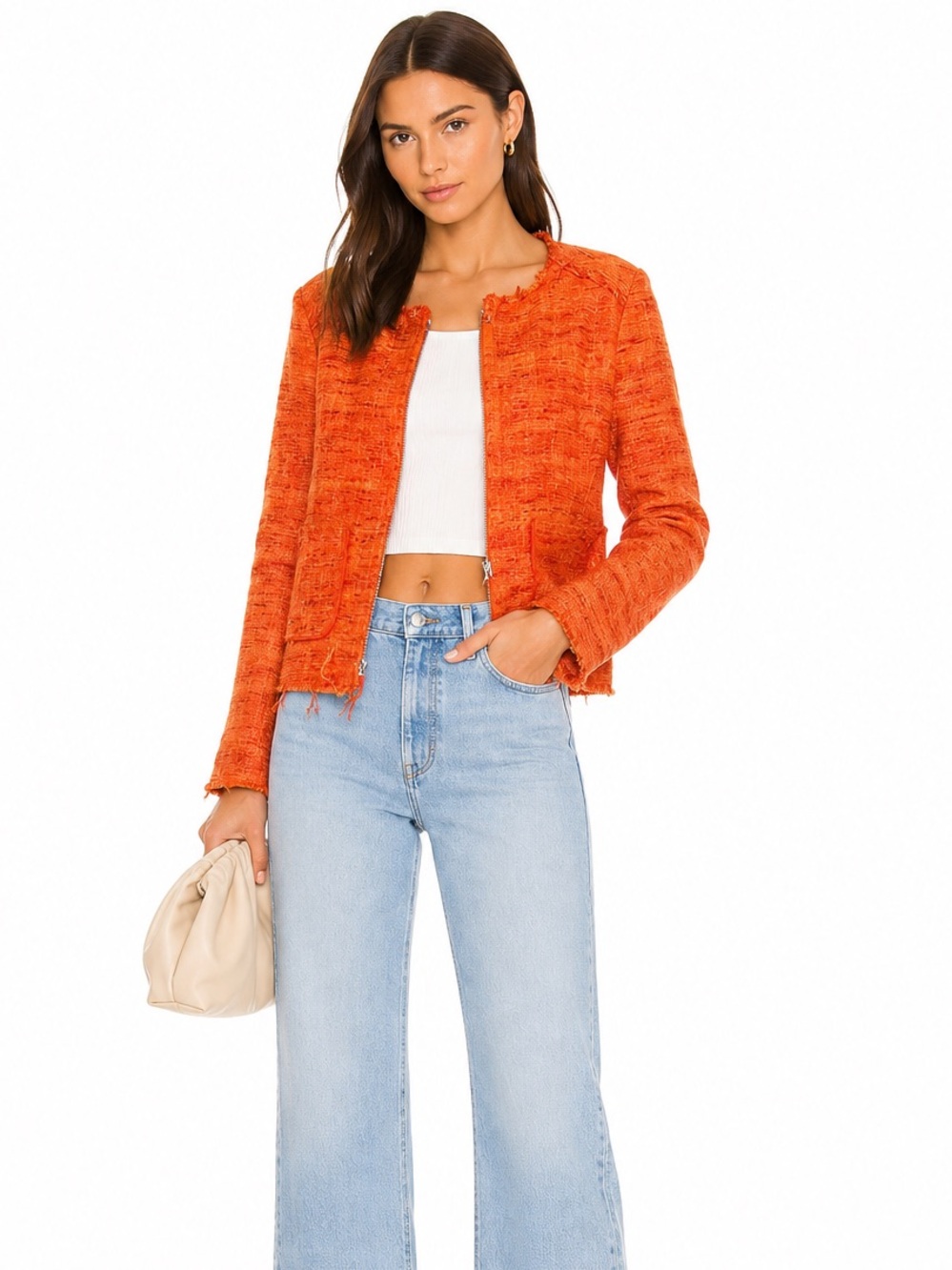 SAND Copenhagen Orange Silk Blend Raw Edge Zip Jacket Size  large